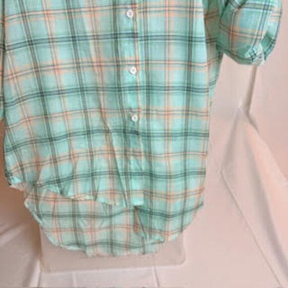 Plaid Button-Down Shirt Mint Green, Roll Tab Sleeves, NWT, Size L - Picture 5 of 7